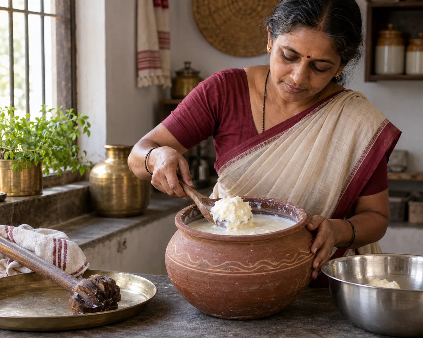 Fresh butter lifted by hand from a clay churning pot