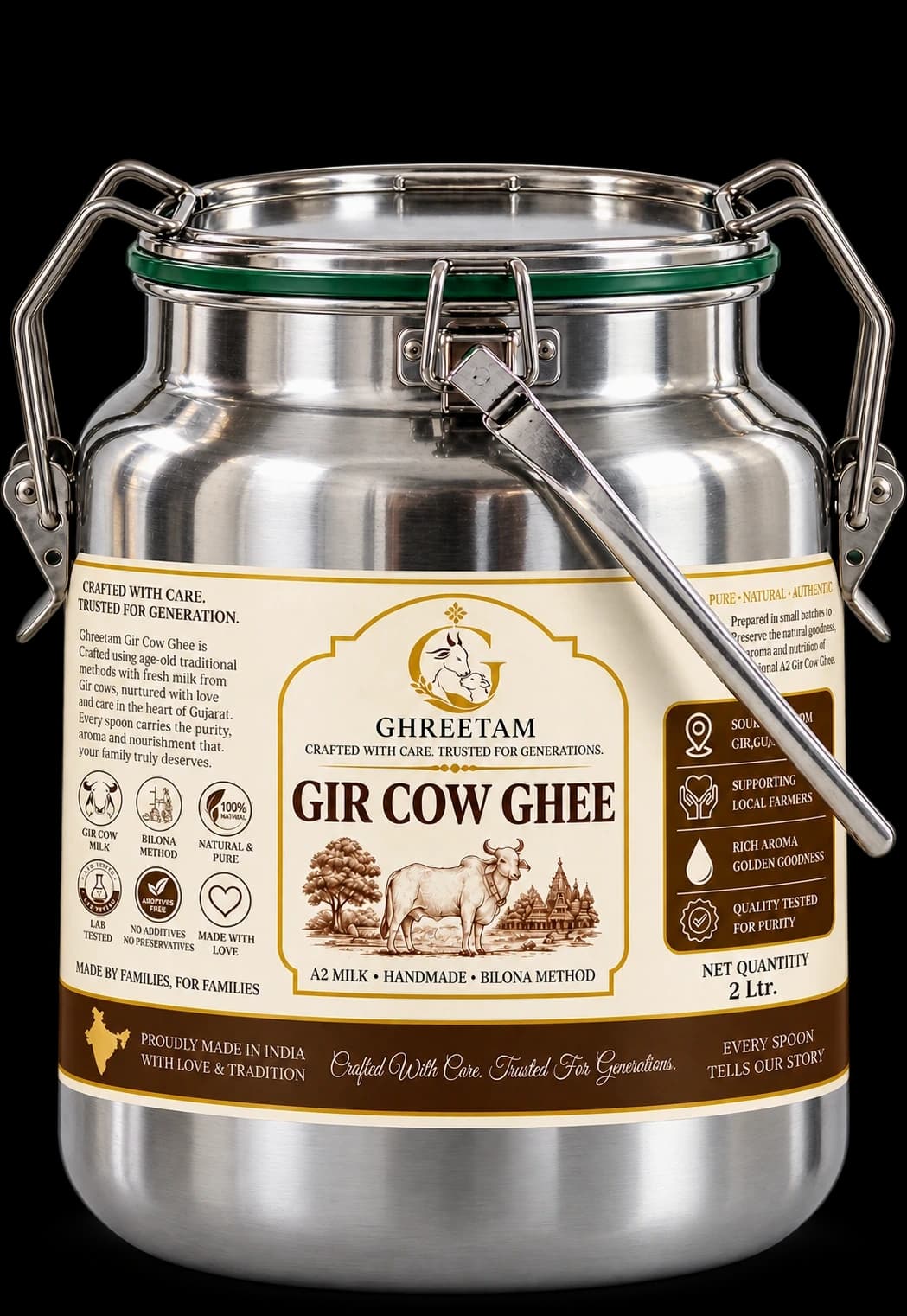 A2 Gir Cow Ghee — 2 L Steel